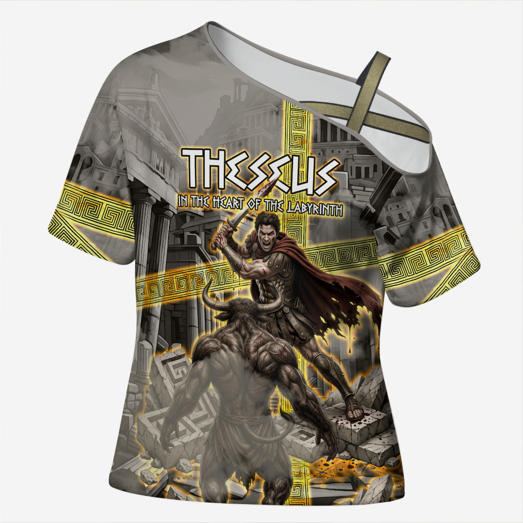 Theseus In The Heart Of The Labyrinth Cross Shoulder Shirt Ancient Greek Mythology Minotaur Warrior Battle Art
