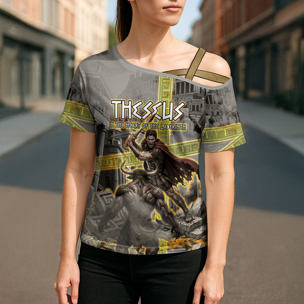 Theseus In The Heart Of The Labyrinth Cross Shoulder Shirt Ancient Greek Mythology Minotaur Warrior Battle Art