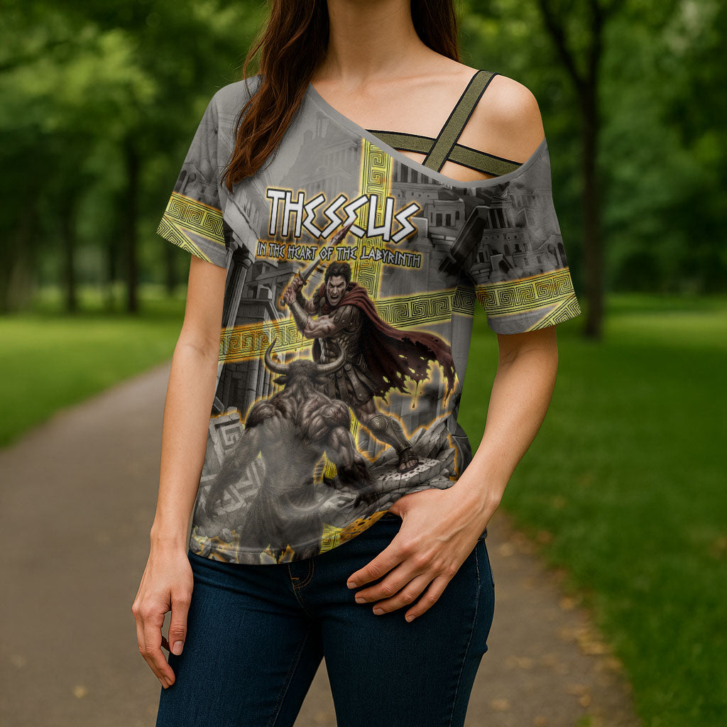 Theseus In The Heart Of The Labyrinth Cross Shoulder Shirt Ancient Greek Mythology Minotaur Warrior Battle Art