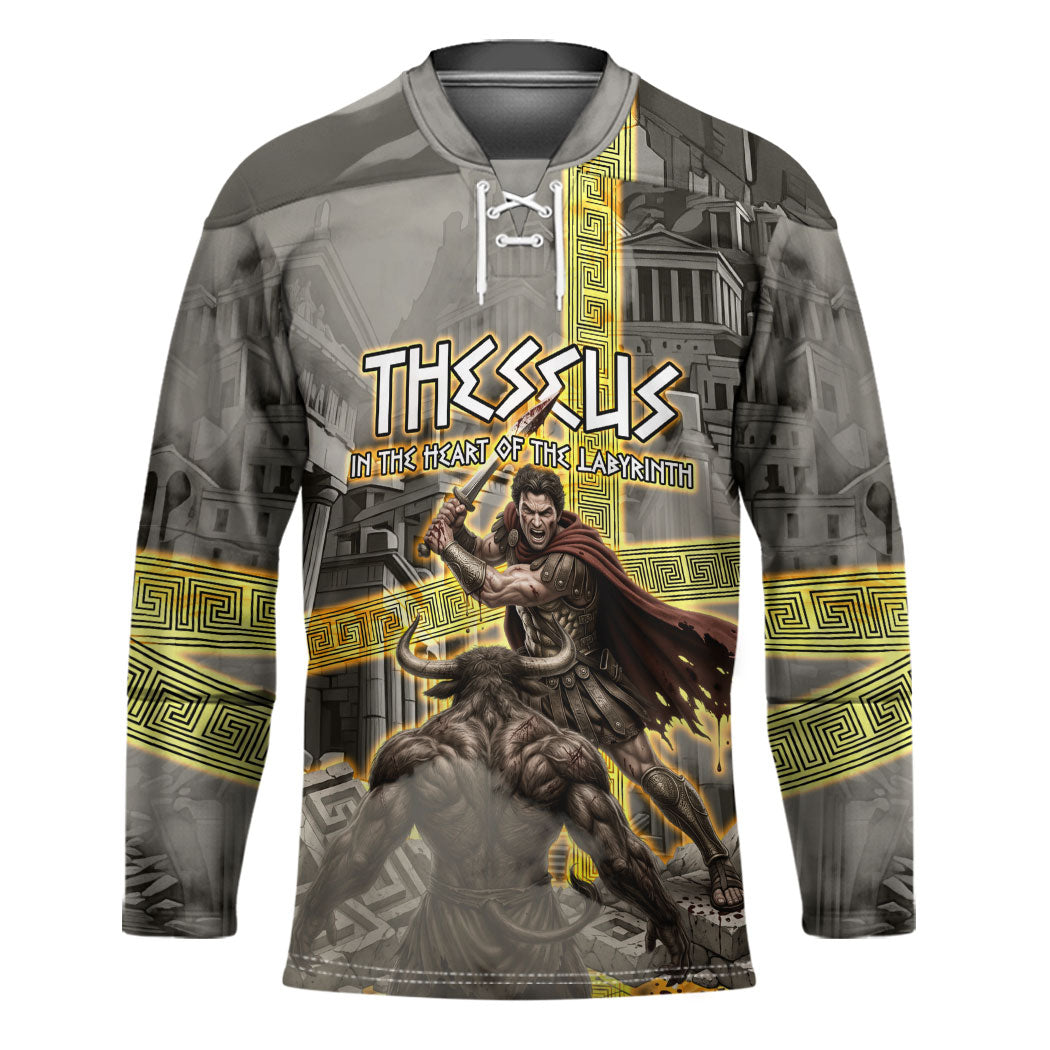 Theseus In The Heart Of The Labyrinth Hockey Jersey Ancient Greek Mythology Minotaur Warrior Battle Art
