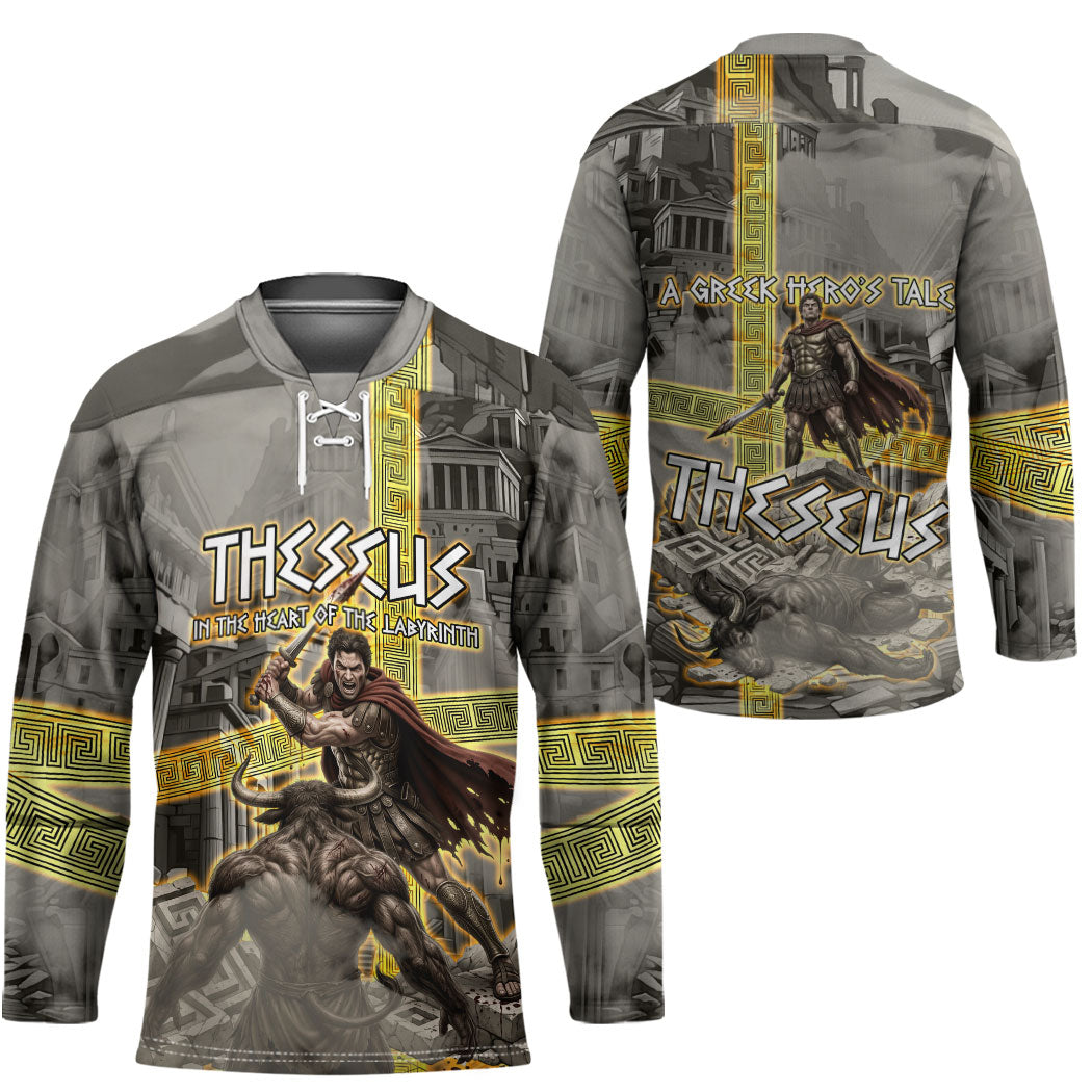 Theseus In The Heart Of The Labyrinth Hockey Jersey Ancient Greek Mythology Minotaur Warrior Battle Art
