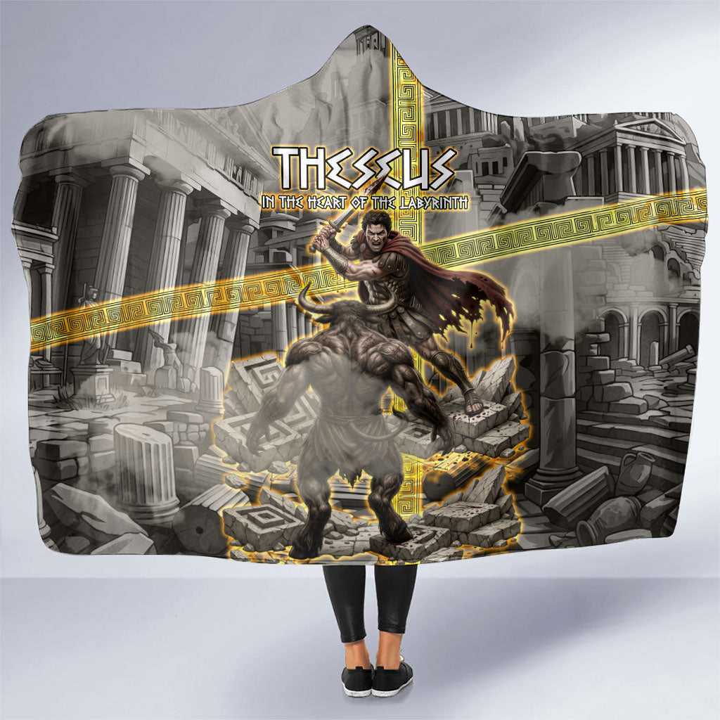 Theseus In The Heart Of The Labyrinth Hooded Blanket Ancient Greek Mythology Minotaur Warrior Battle Art