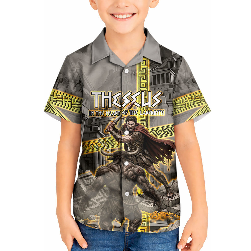 Theseus In The Heart Of The Labyrinth Kid Hawaiian Shirt Ancient Greek Mythology Minotaur Warrior Battle Art