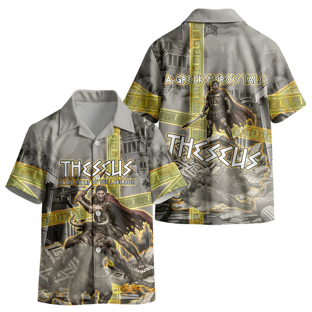 Theseus In The Heart Of The Labyrinth Kid Hawaiian Shirt Ancient Greek Mythology Minotaur Warrior Battle Art