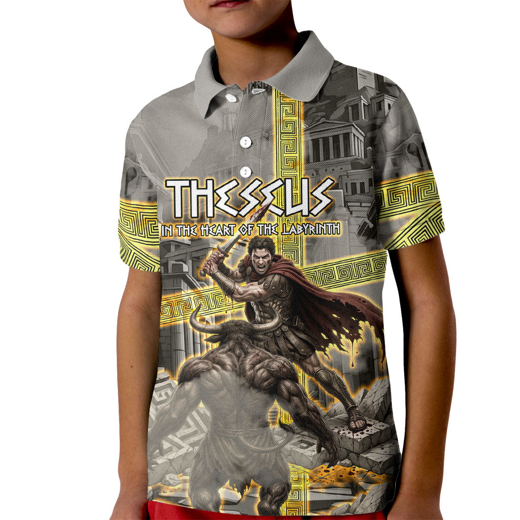 Theseus In The Heart Of The Labyrinth Kid Polo Shirt Ancient Greek Mythology Minotaur Warrior Battle Art