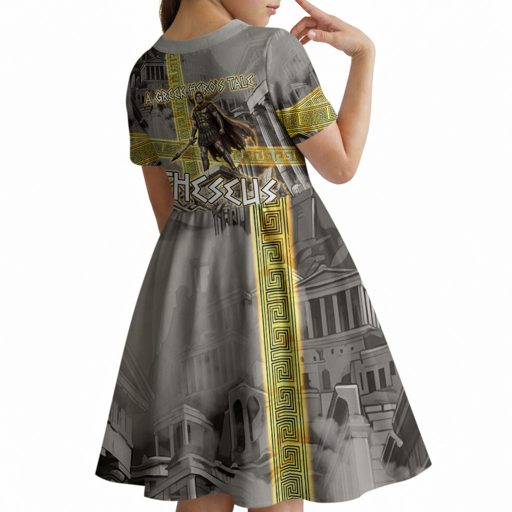 Theseus In The Heart Of The Labyrinth Kid Short Sleeve Dress Ancient Greek Mythology Minotaur Warrior Battle Art