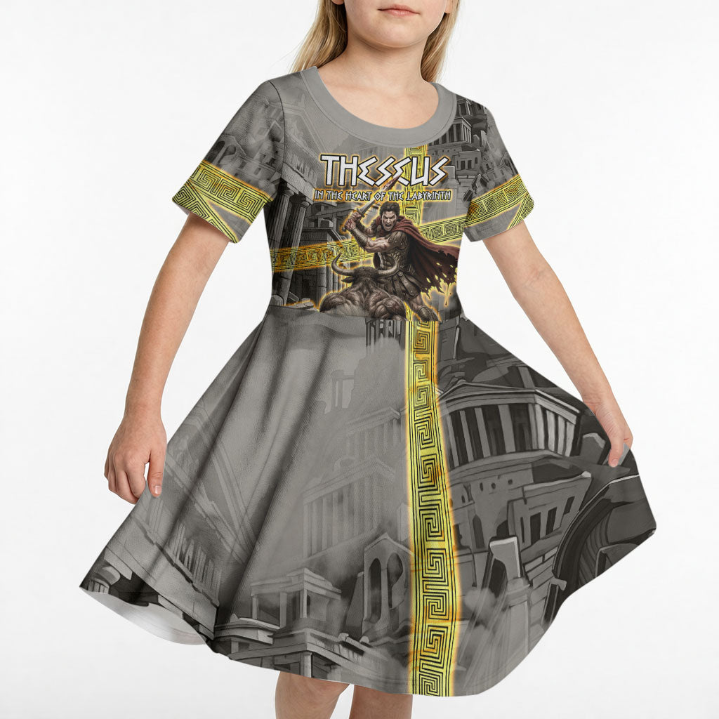 Theseus In The Heart Of The Labyrinth Kid Short Sleeve Dress Ancient Greek Mythology Minotaur Warrior Battle Art
