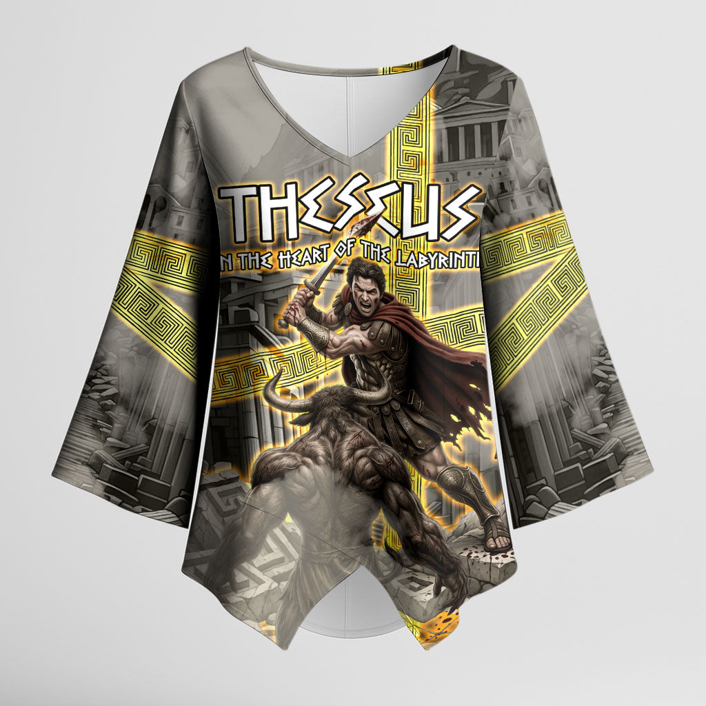 Theseus In The Heart Of The Labyrinth Kimono Sleeve Blouse Ancient Greek Mythology Minotaur Warrior Battle Art