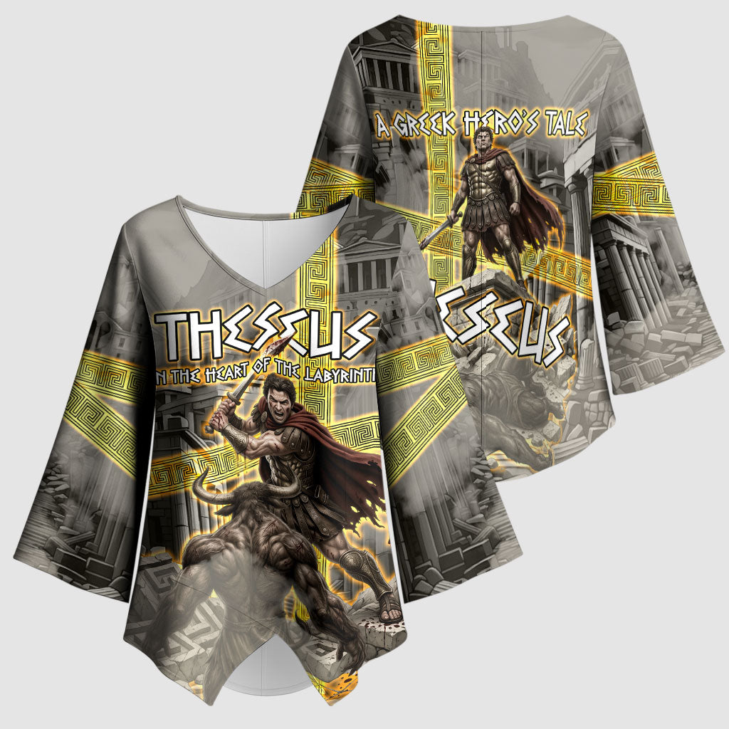 Theseus In The Heart Of The Labyrinth Kimono Sleeve Blouse Ancient Greek Mythology Minotaur Warrior Battle Art