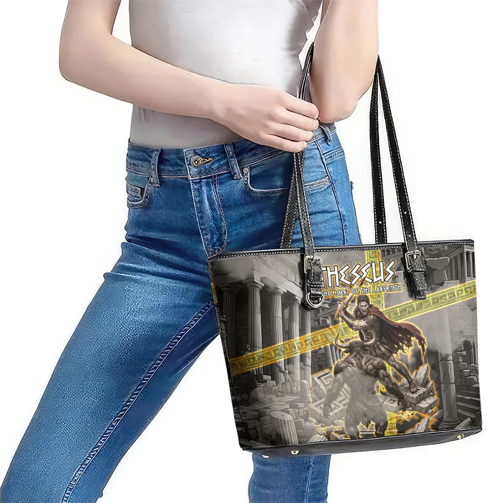 Theseus In The Heart Of The Labyrinth Leather Tote Bag Ancient Greek Mythology Minotaur Warrior Battle Art
