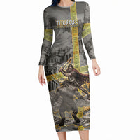 Theseus In The Heart Of The Labyrinth Long Sleeve Bodycon Dress Ancient Greek Mythology Minotaur Warrior Battle Art