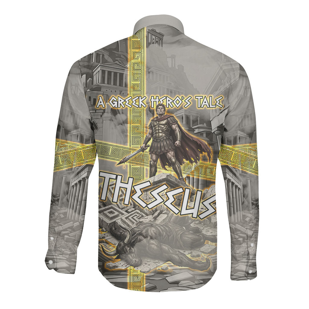 Theseus In The Heart Of The Labyrinth Long Sleeve Button Shirt Ancient Greek Mythology Minotaur Warrior Battle Art