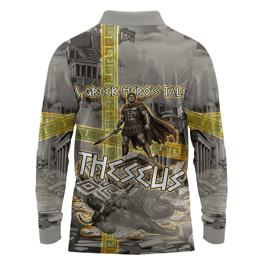 Theseus In The Heart Of The Labyrinth Long Sleeve Polo Shirt Ancient Greek Mythology Minotaur Warrior Battle Art