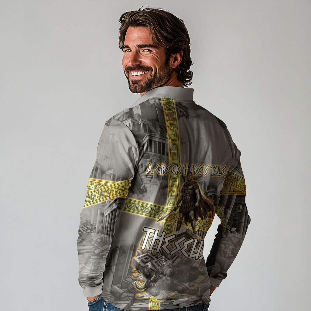 Theseus In The Heart Of The Labyrinth Long Sleeve Polo Shirt Ancient Greek Mythology Minotaur Warrior Battle Art
