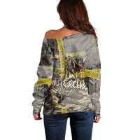 Theseus In The Heart Of The Labyrinth Off Shoulder Sweater Ancient Greek Mythology Minotaur Warrior Battle Art