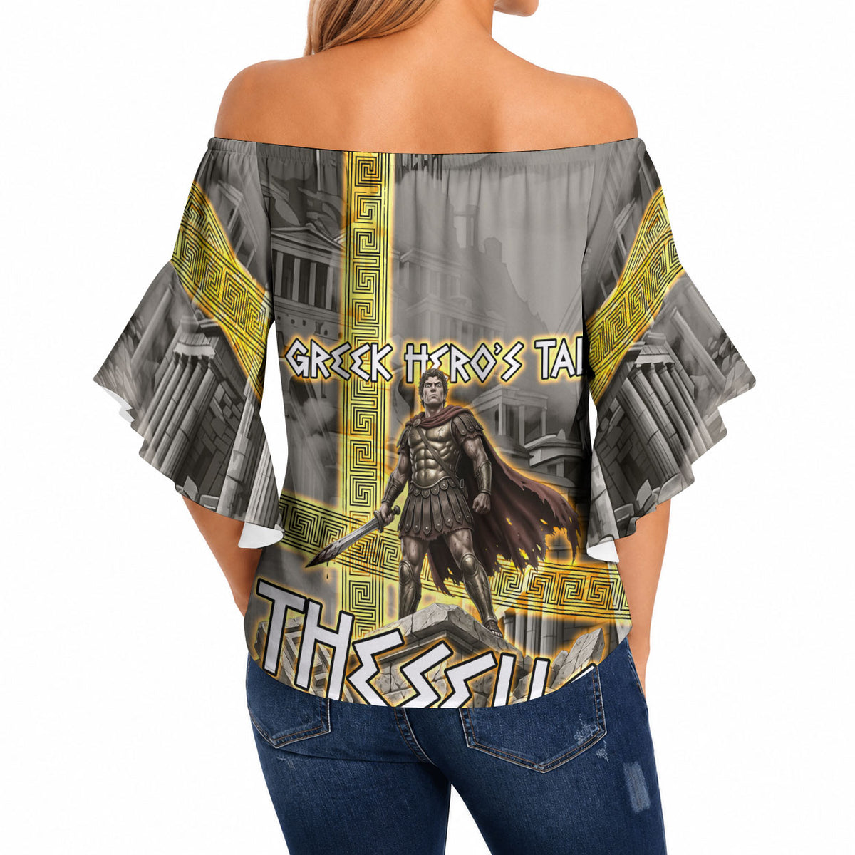 Theseus In The Heart Of The Labyrinth Off Shoulder Wrap Waist Top Ancient Greek Mythology Minotaur Warrior Battle Art