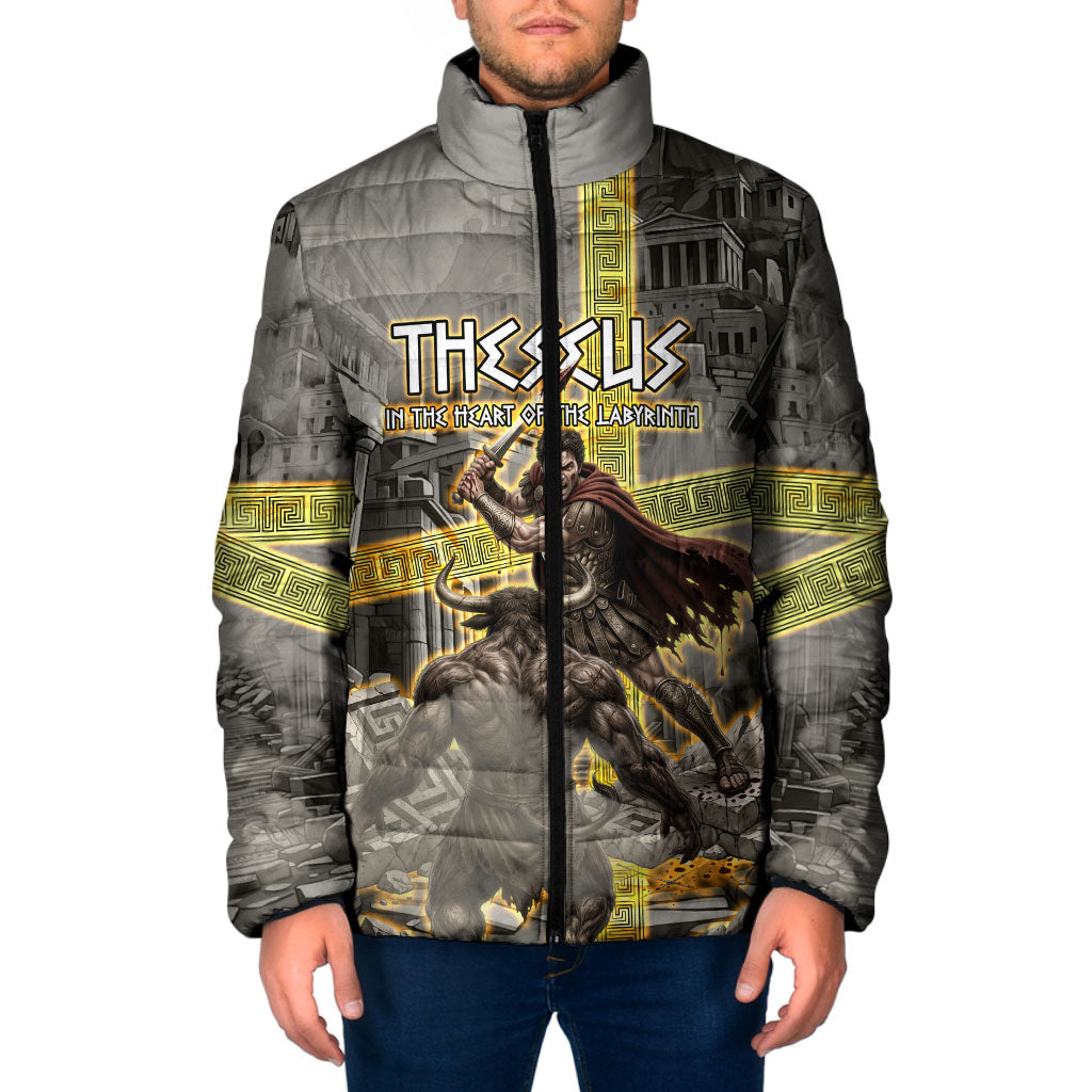 Theseus In The Heart Of The Labyrinth Padded Jacket Ancient Greek Mythology Minotaur Warrior Battle Art