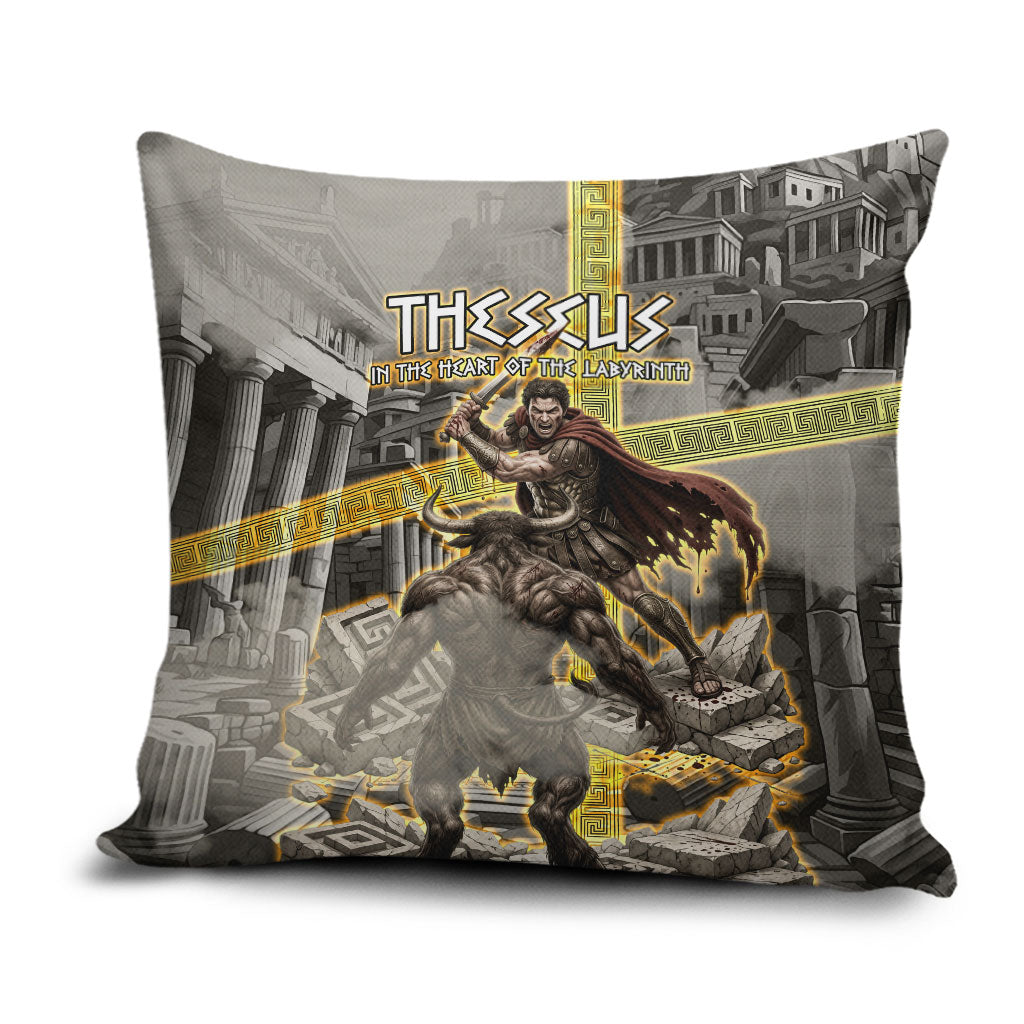 Theseus In The Heart Of The Labyrinth Pillow Cover Ancient Greek Mythology Minotaur Warrior Battle Art