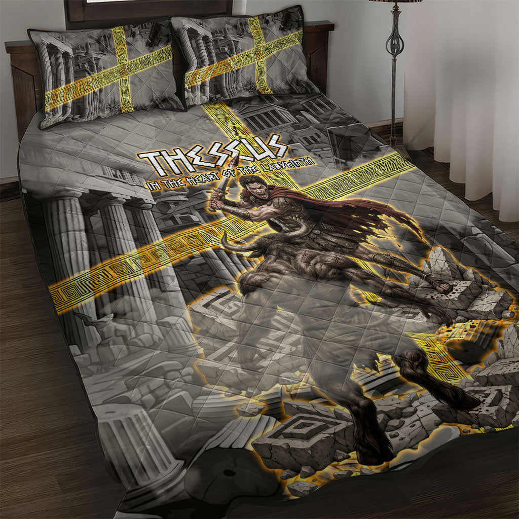Theseus In The Heart Of The Labyrinth Quilt Bed Set Ancient Greek Mythology Minotaur Warrior Battle Art