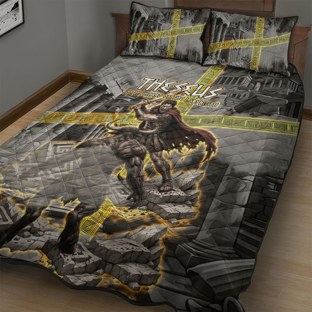 Theseus In The Heart Of The Labyrinth Quilt Bed Set Ancient Greek Mythology Minotaur Warrior Battle Art