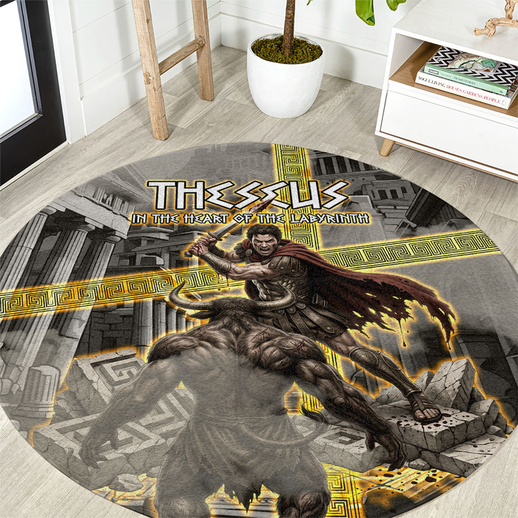 Theseus In The Heart Of The Labyrinth Round Carpet Ancient Greek Mythology Minotaur Warrior Battle Art