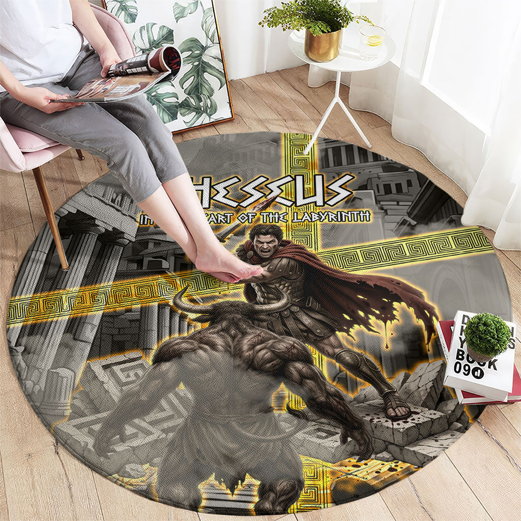 Theseus In The Heart Of The Labyrinth Round Carpet Ancient Greek Mythology Minotaur Warrior Battle Art