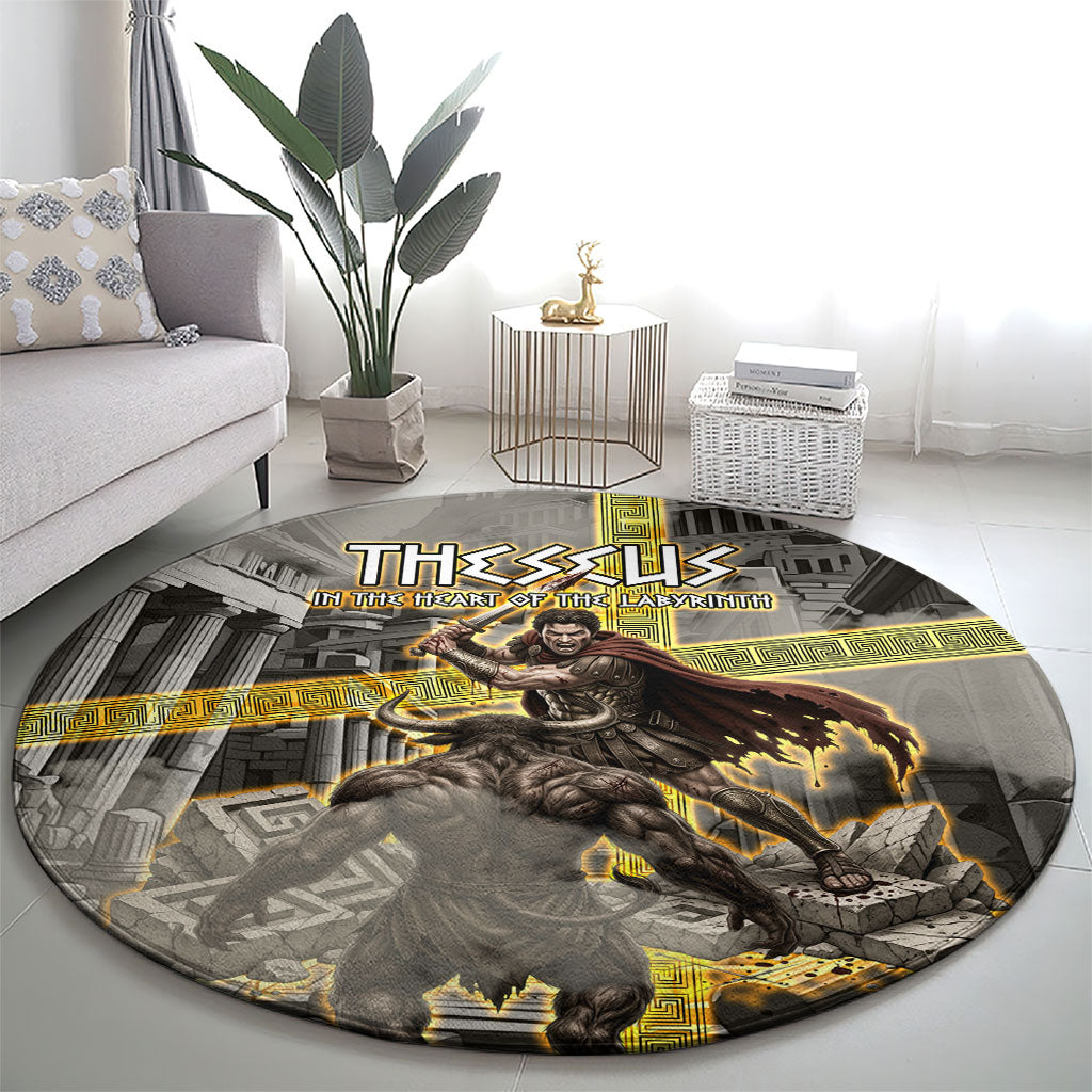 Theseus In The Heart Of The Labyrinth Round Carpet Ancient Greek Mythology Minotaur Warrior Battle Art