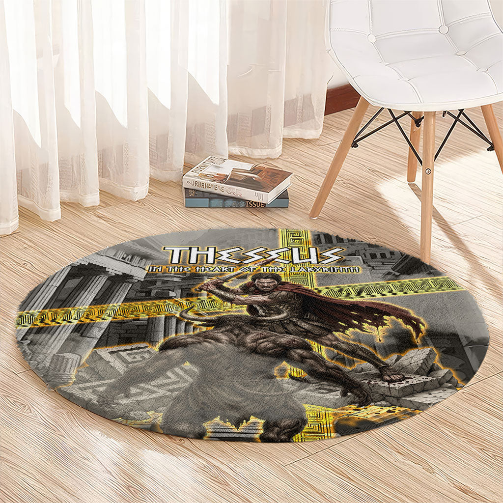Theseus In The Heart Of The Labyrinth Round Carpet Ancient Greek Mythology Minotaur Warrior Battle Art