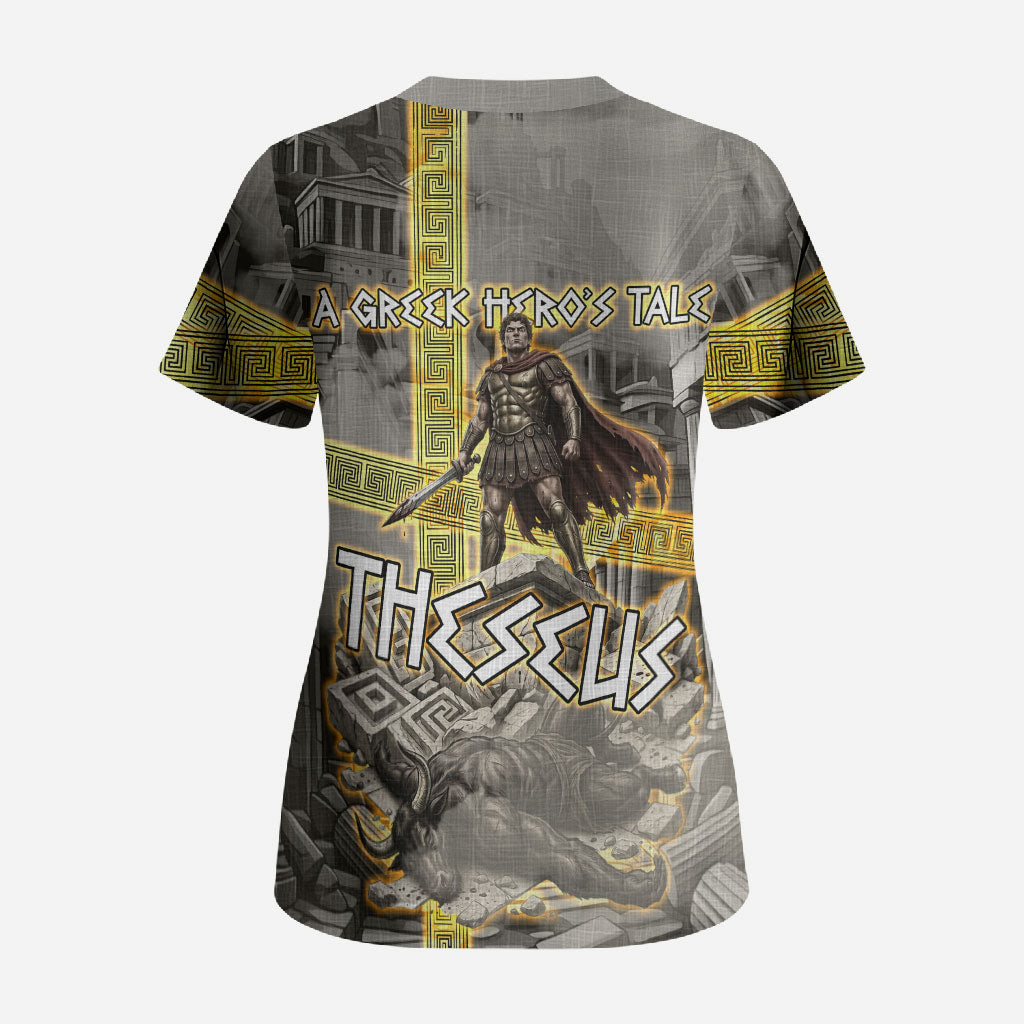 Theseus In The Heart Of The Labyrinth Scrub Top Ancient Greek Mythology Minotaur Warrior Battle Art