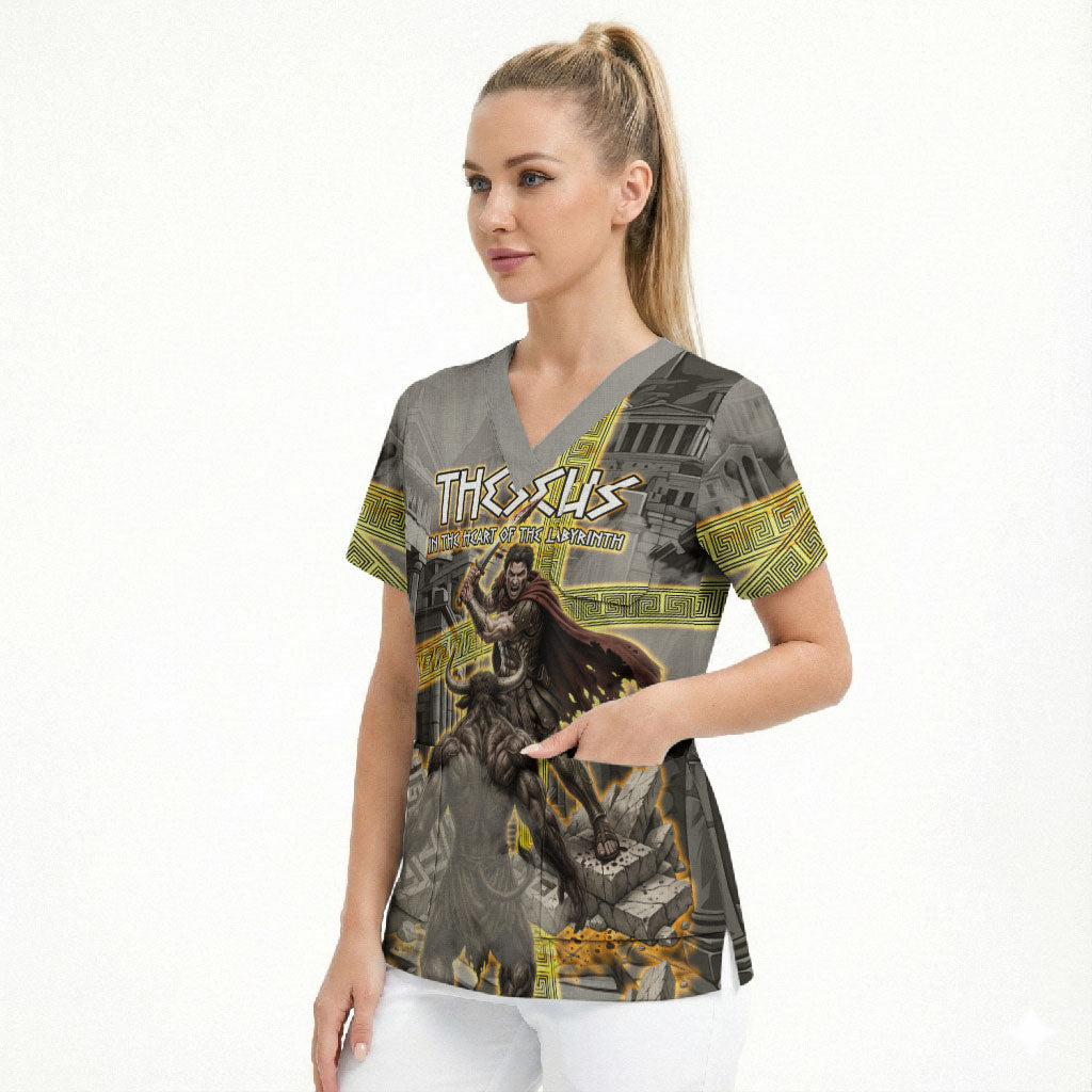 Theseus In The Heart Of The Labyrinth Scrub Top Ancient Greek Mythology Minotaur Warrior Battle Art
