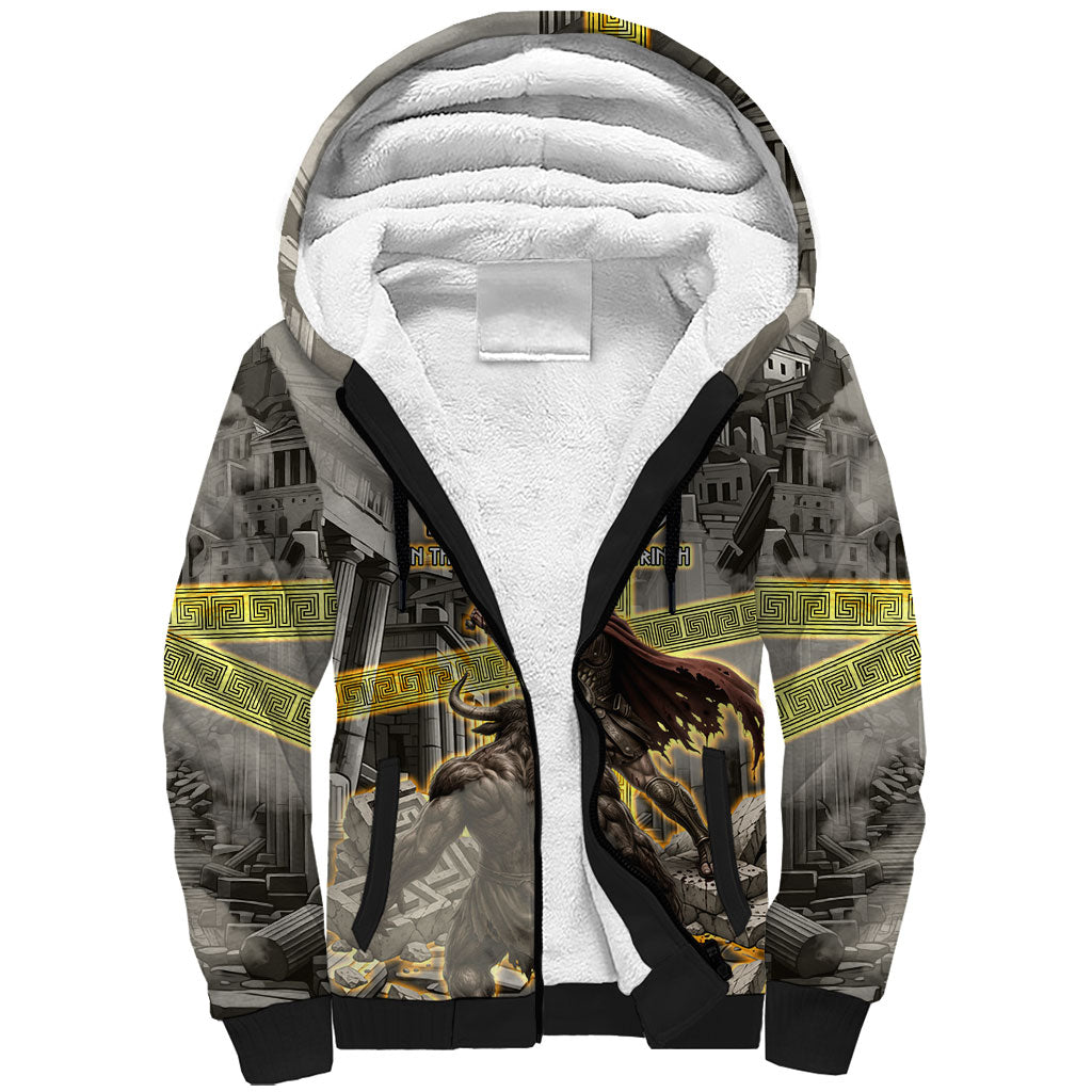 Theseus In The Heart Of The Labyrinth Sherpa Hoodie Ancient Greek Mythology Minotaur Warrior Battle Art