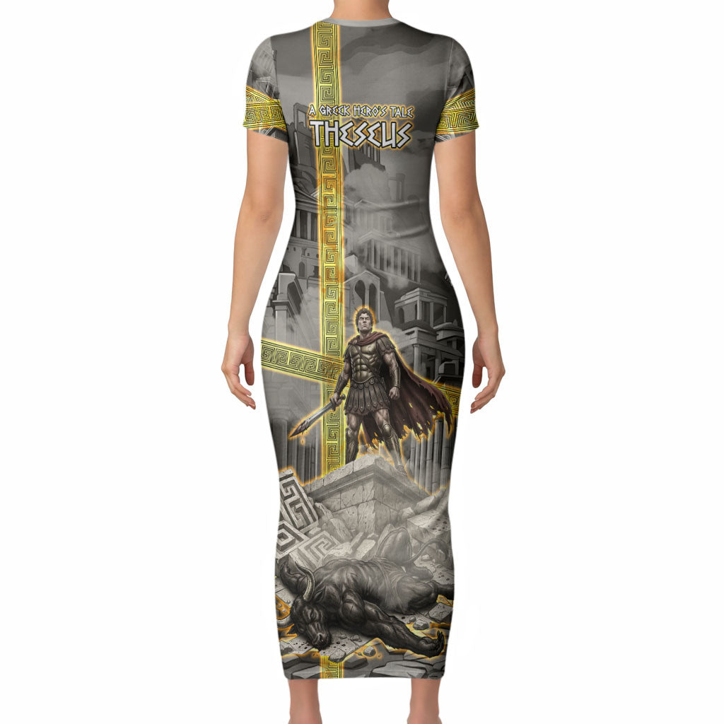 Theseus In The Heart Of The Labyrinth Short Sleeve Bodycon Dress Ancient Greek Mythology Minotaur Warrior Battle Art