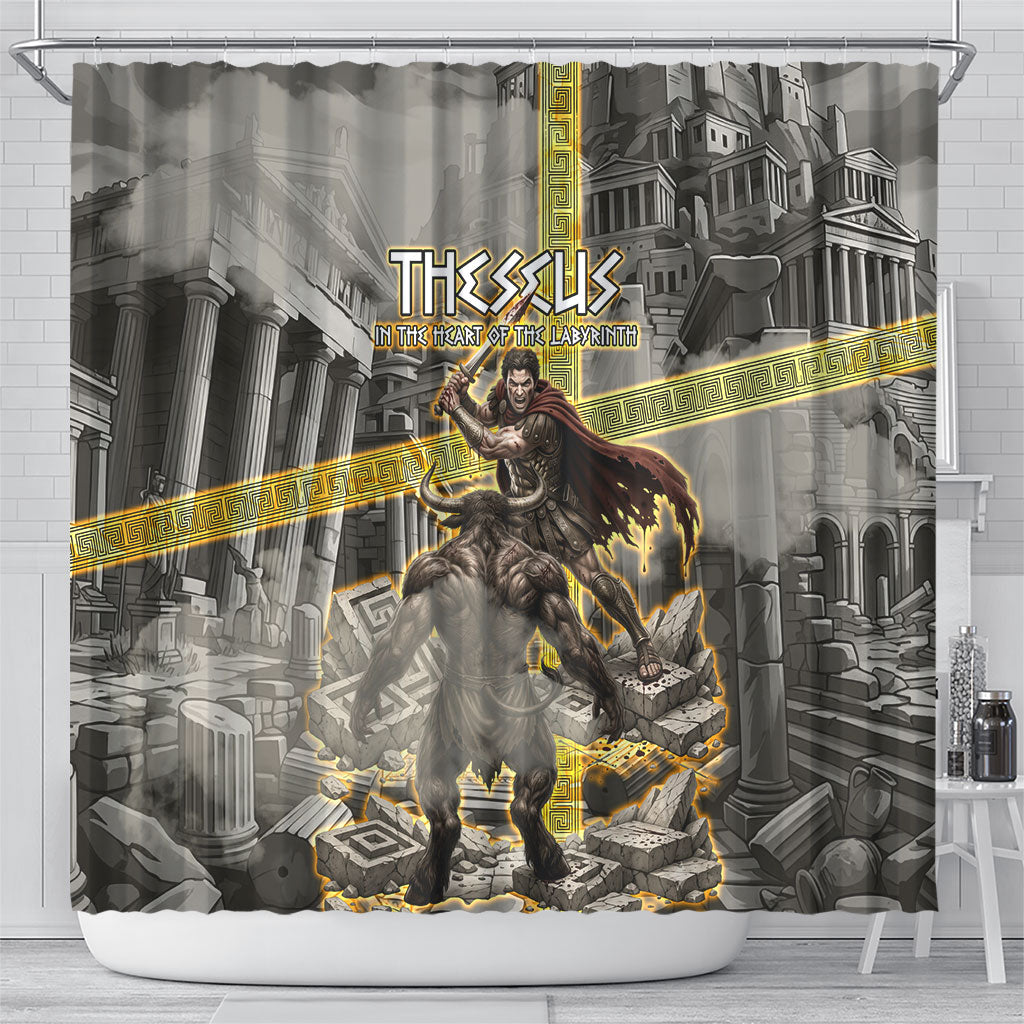 Theseus In The Heart Of The Labyrinth Shower Curtain Ancient Greek Mythology Minotaur Warrior Battle Art