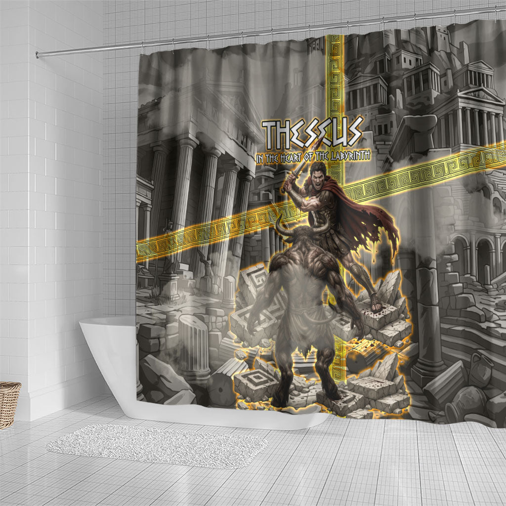 Theseus In The Heart Of The Labyrinth Shower Curtain Ancient Greek Mythology Minotaur Warrior Battle Art