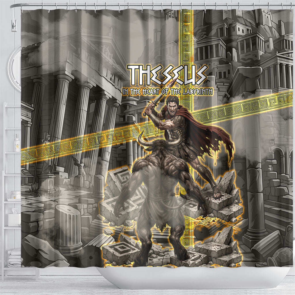 Theseus In The Heart Of The Labyrinth Shower Curtain Ancient Greek Mythology Minotaur Warrior Battle Art