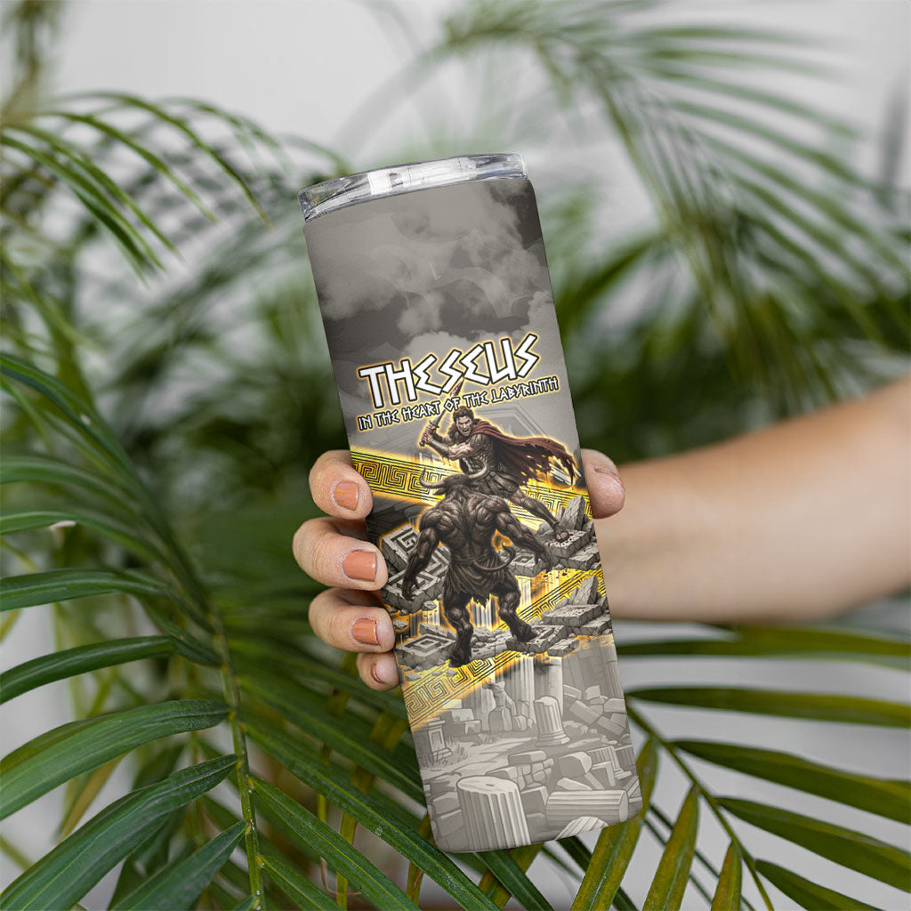 Theseus In The Heart Of The Labyrinth Skinny Tumbler Ancient Greek Mythology Minotaur Warrior Battle Art