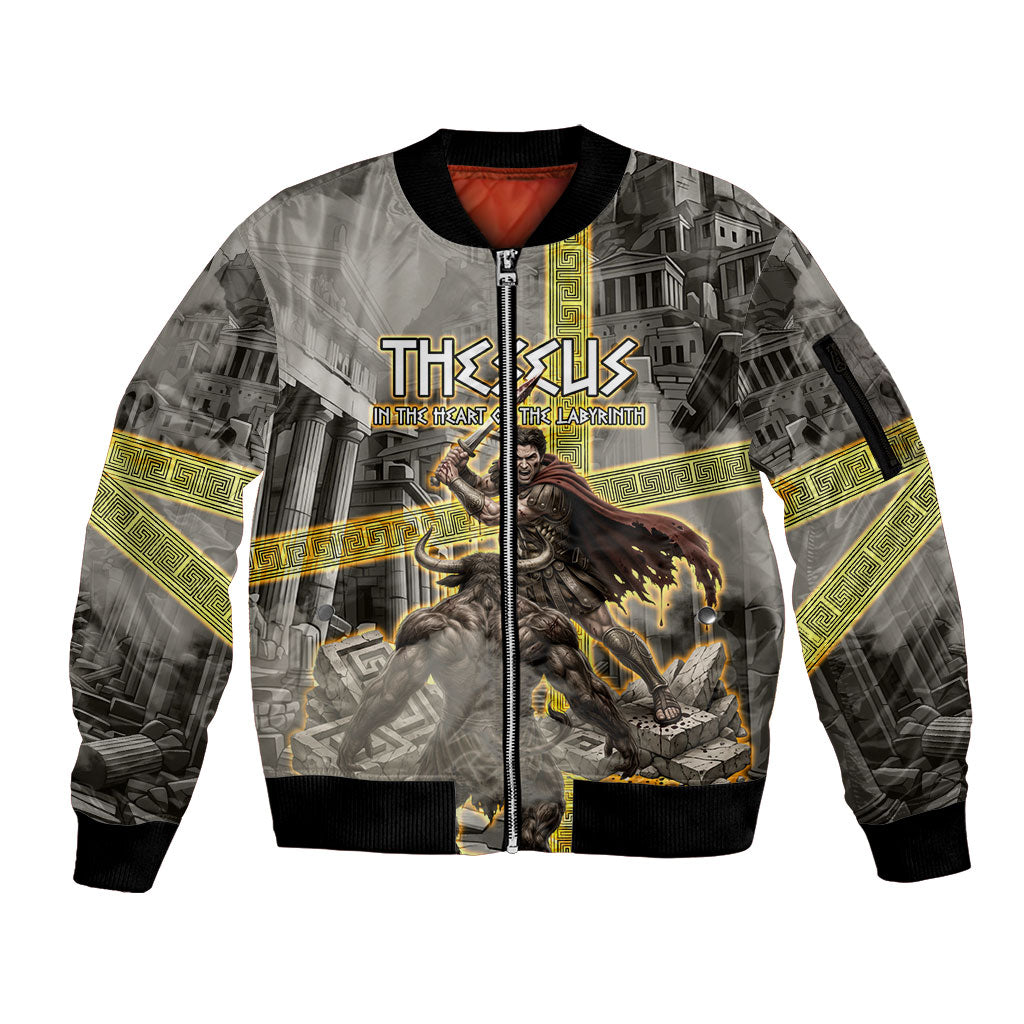Theseus In The Heart Of The Labyrinth Sleeve Zip Bomber Jacket Ancient Greek Mythology Minotaur Warrior Battle Art