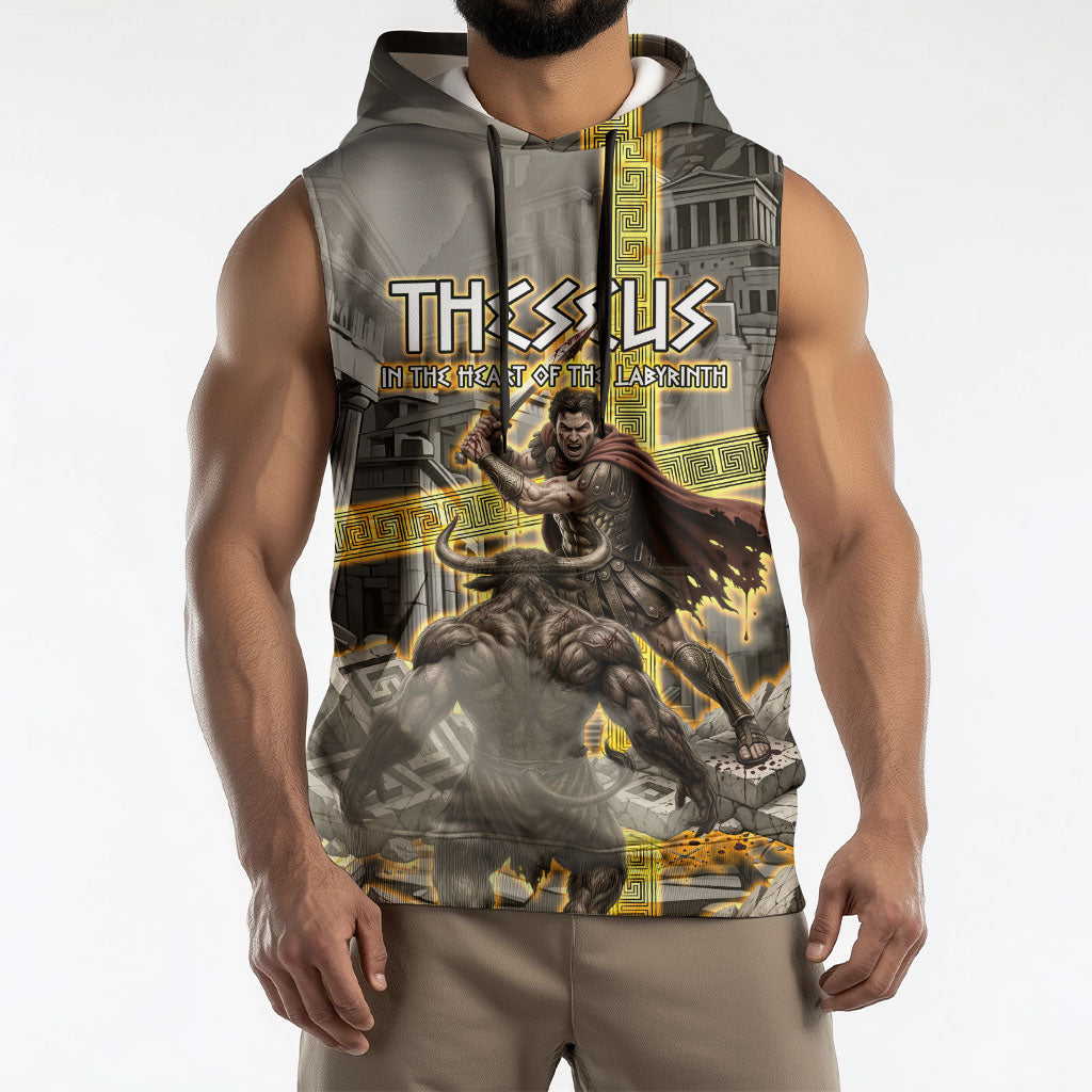 Theseus In The Heart Of The Labyrinth Sleeveless Hoodie Ancient Greek Mythology Minotaur Warrior Battle Art
