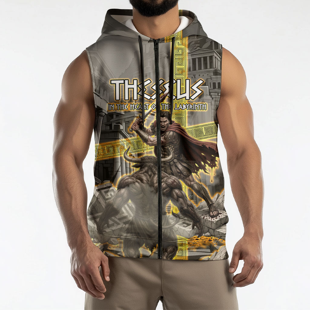 Theseus In The Heart Of The Labyrinth Sleeveless Zip Hoodie Ancient Greek Mythology Minotaur Warrior Battle Art