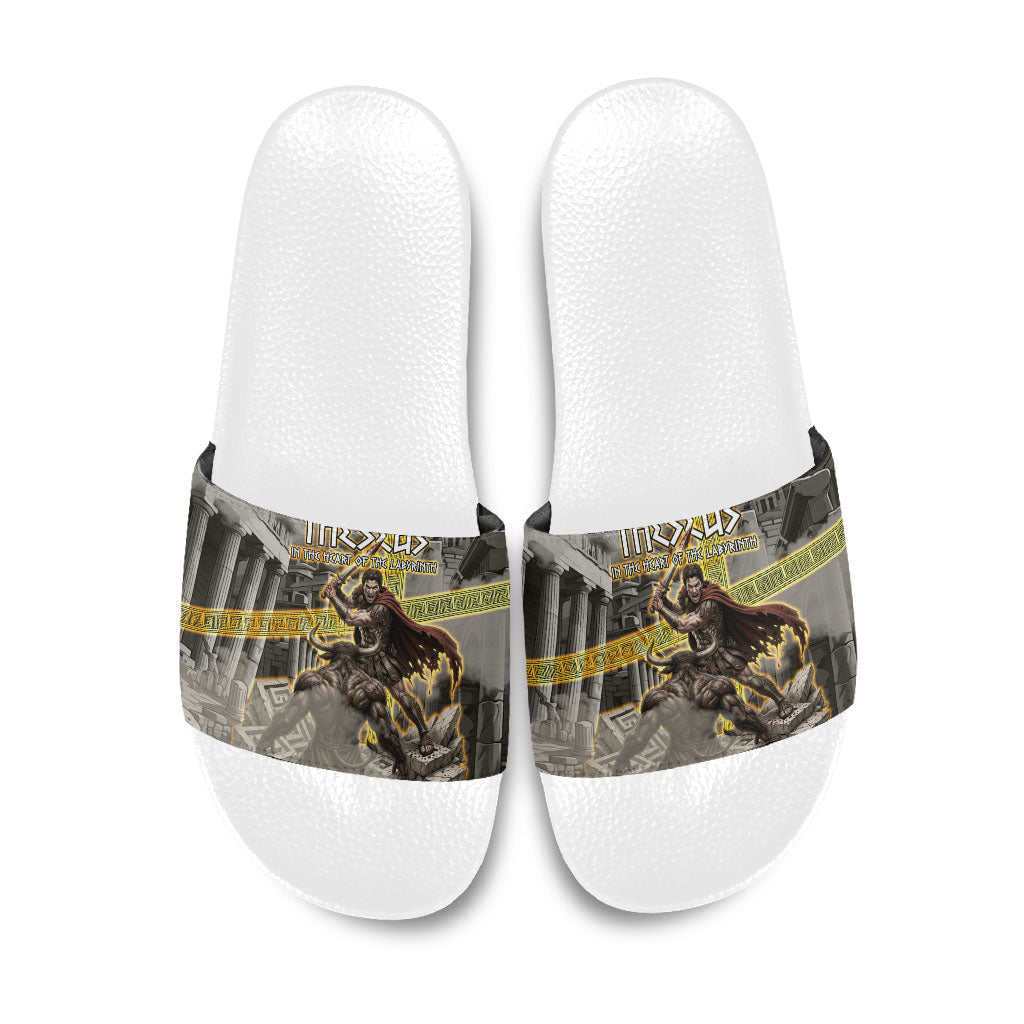 Theseus In The Heart Of The Labyrinth Slide Sandals Ancient Greek Mythology Minotaur Warrior Battle Art