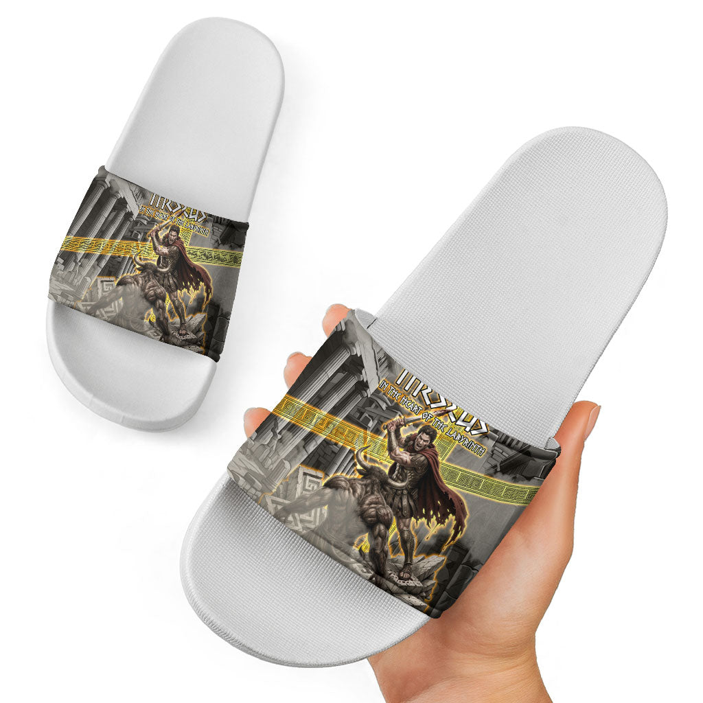 Theseus In The Heart Of The Labyrinth Slide Sandals Ancient Greek Mythology Minotaur Warrior Battle Art