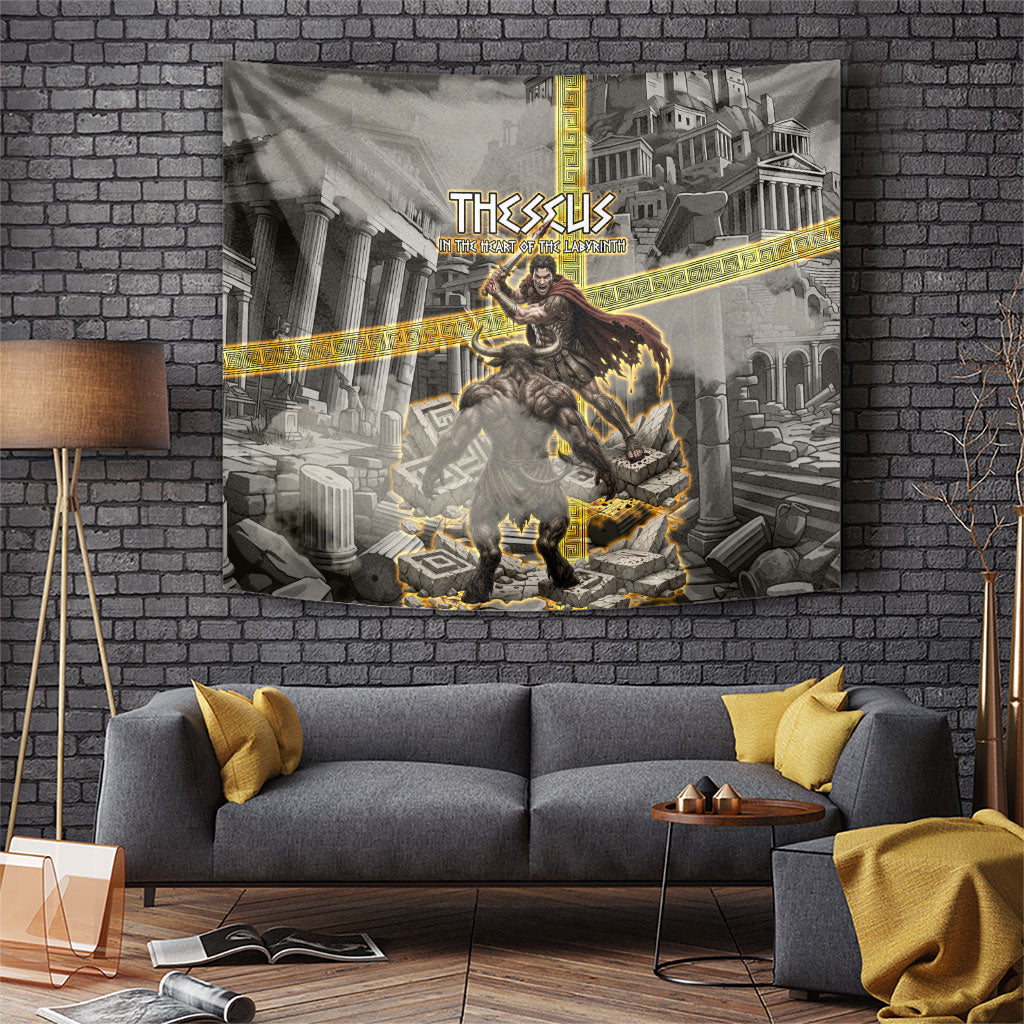 Theseus In The Heart Of The Labyrinth Tapestry Ancient Greek Mythology Minotaur Warrior Battle Art