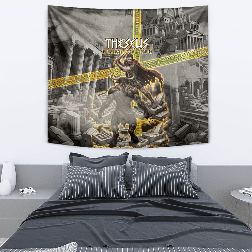 Theseus In The Heart Of The Labyrinth Tapestry Ancient Greek Mythology Minotaur Warrior Battle Art