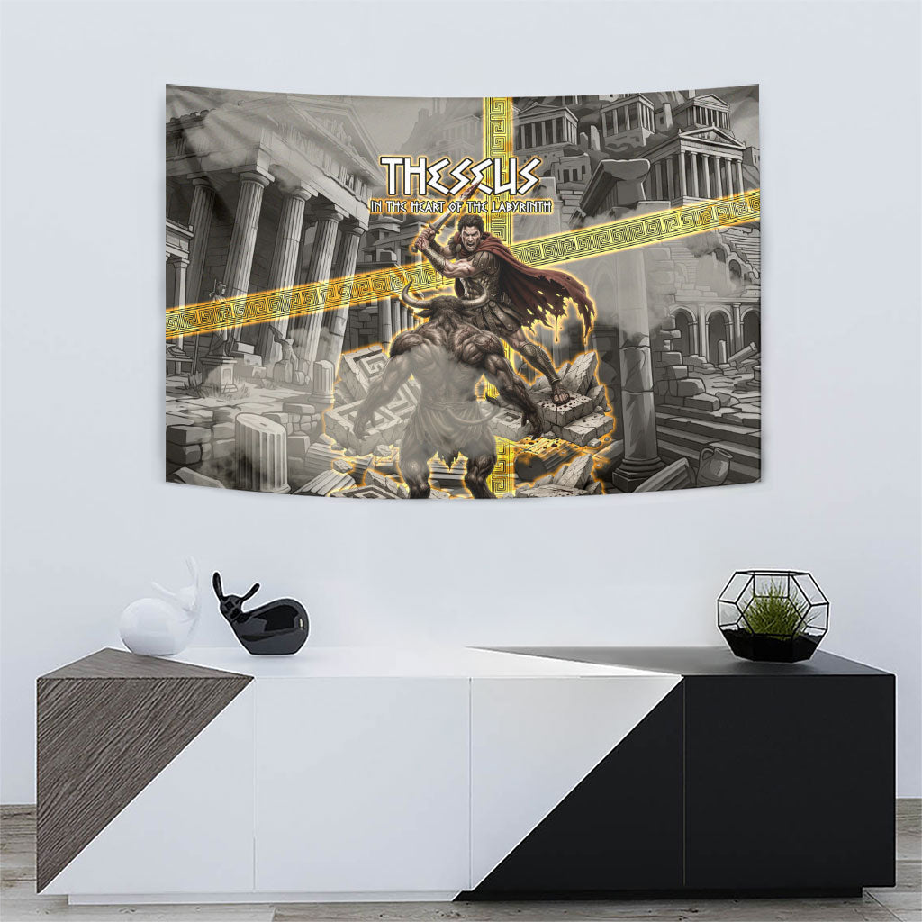 Theseus In The Heart Of The Labyrinth Tapestry Ancient Greek Mythology Minotaur Warrior Battle Art