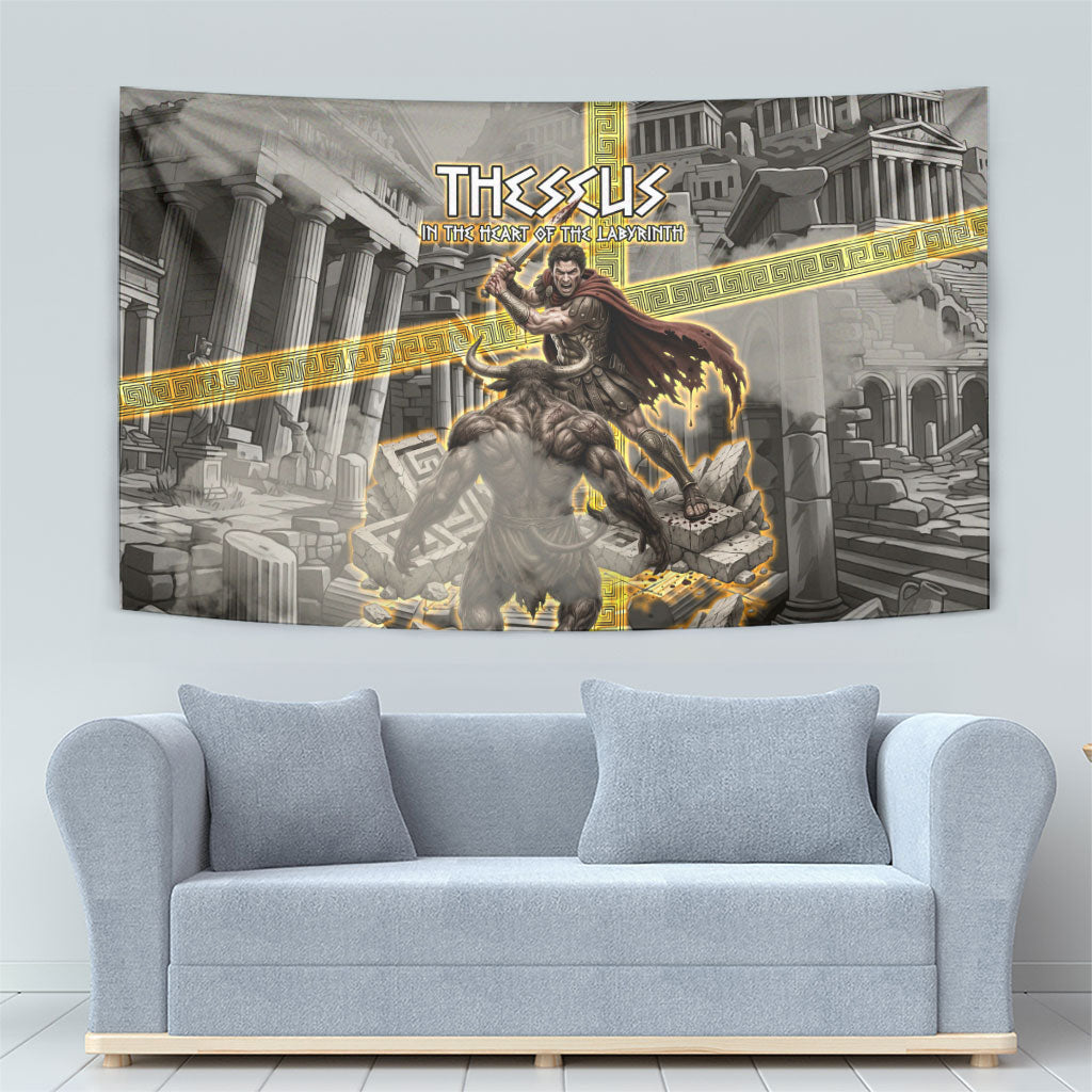 Theseus In The Heart Of The Labyrinth Tapestry Ancient Greek Mythology Minotaur Warrior Battle Art