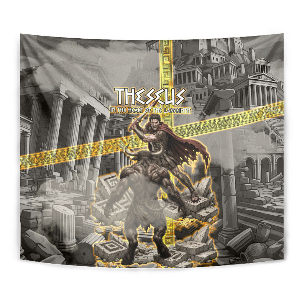 Theseus In The Heart Of The Labyrinth Tapestry Ancient Greek Mythology Minotaur Warrior Battle Art