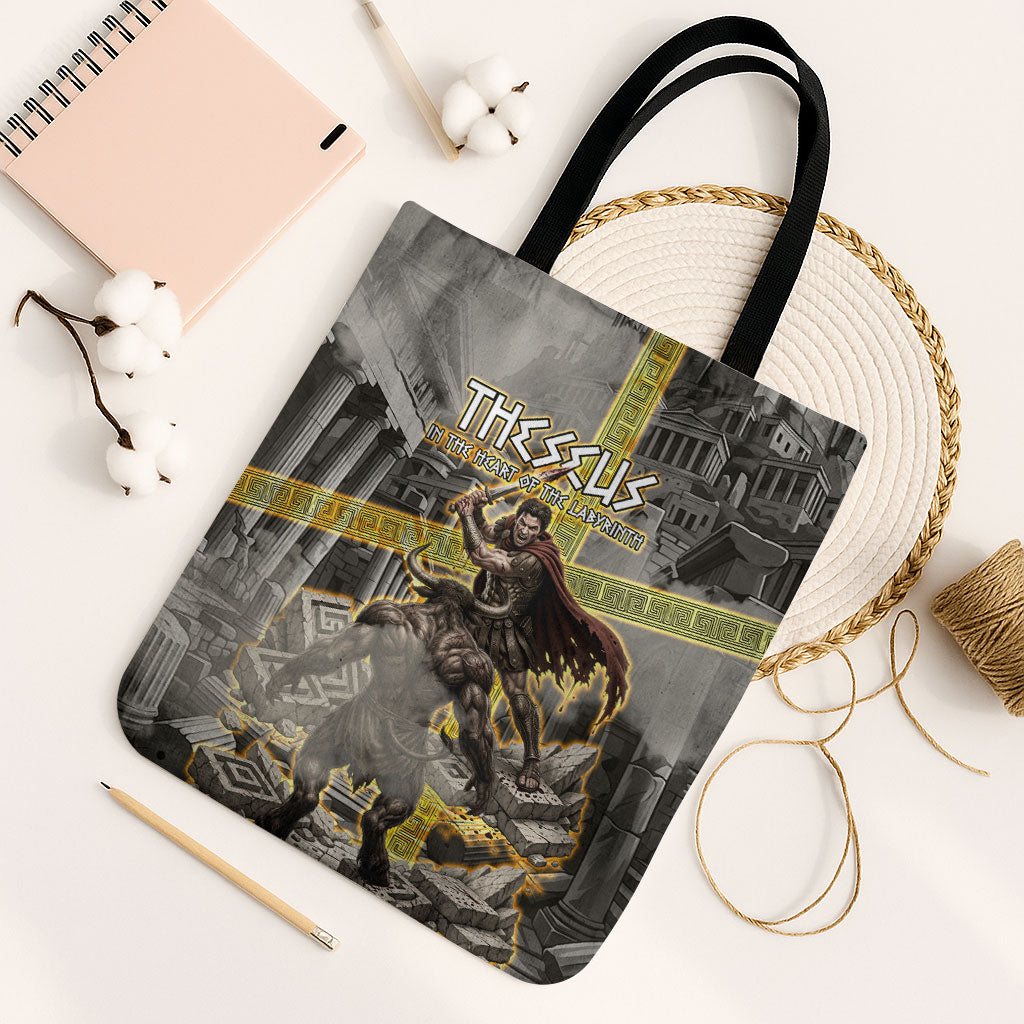 Theseus In The Heart Of The Labyrinth Tote Bag Ancient Greek Mythology Minotaur Warrior Battle Art