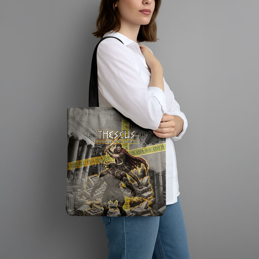 Theseus In The Heart Of The Labyrinth Tote Bag Ancient Greek Mythology Minotaur Warrior Battle Art