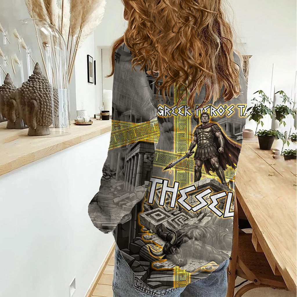 Theseus In The Heart Of The Labyrinth Women Casual Shirt Ancient Greek Mythology Minotaur Warrior Battle Art