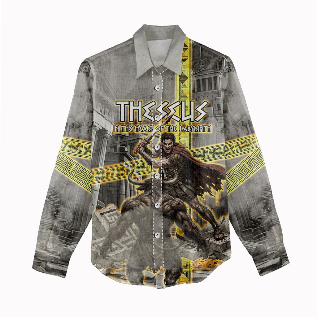 Theseus In The Heart Of The Labyrinth Women Casual Shirt Ancient Greek Mythology Minotaur Warrior Battle Art